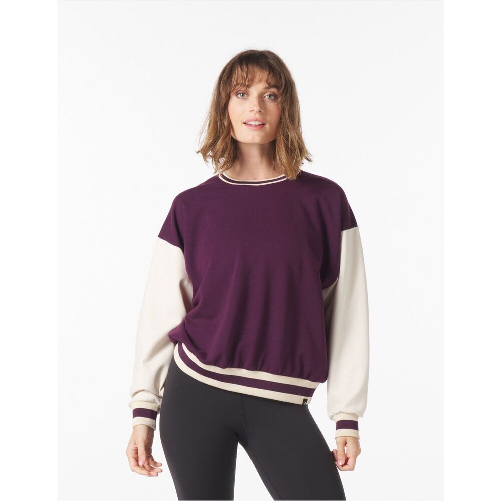 Glyder $84 Varsity Crewneck Sweatshirt Mulberry Oatmilk Oversized Womens XL NEW